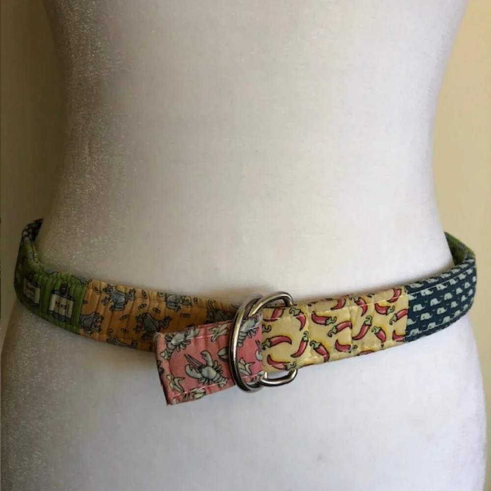 VINEYARD VINES Patchwork Kids D Ring Belt Large Blue Yellow Pink